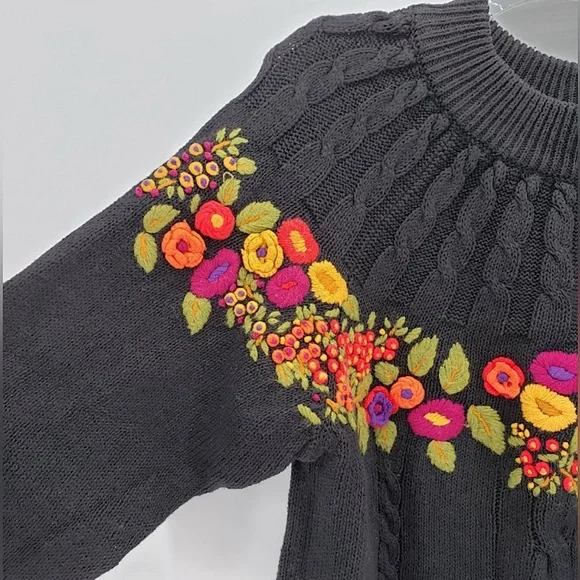 Vintage Embroidered Cable Knit Sweater Crew
Neck 80's 90's Retro Cottagecore - Picture 3 of 6